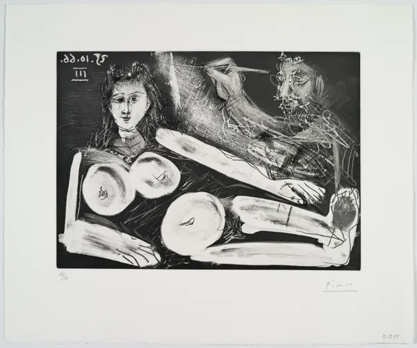 Pablo Picasso, Peintre et son modèle au collier, 1966