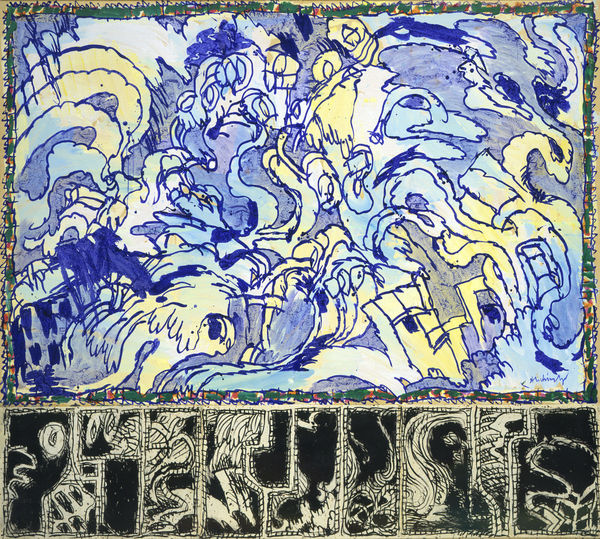 Pierre Alechinsky Aquatique, 1982 Acrylic and ink on paper mounted on canvas 81.1 x 90.6 inches (206 x 230 cm)