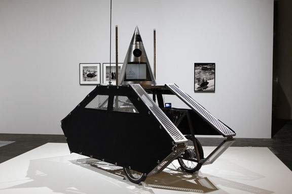 Krzysztof Wodiczko Poliscar Variant 2, 1991/2017 Steel, aluminum, moped wheels, fabric, motor, video components