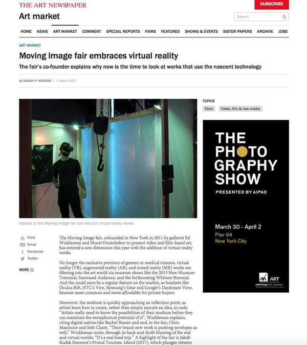 VIRTUAL REALITY | THE ART NEWSPAPER | MARCH 2017