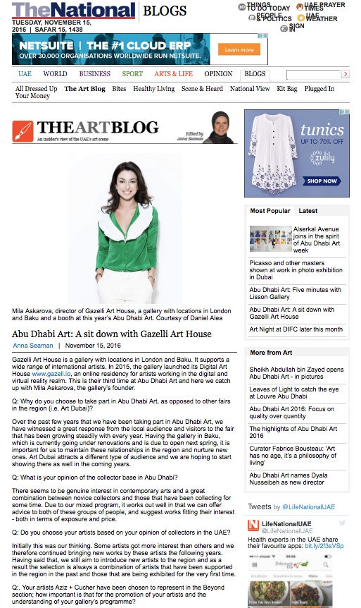 GAZELLI ART HOUSE | THE NATIONAL |NOVEMBER 2016