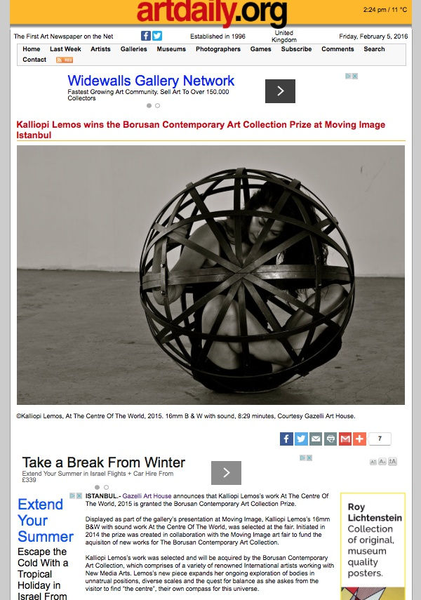 KALLIOPI LEMOS | ARTDAILY.ORG | SEPTEMBER 2015