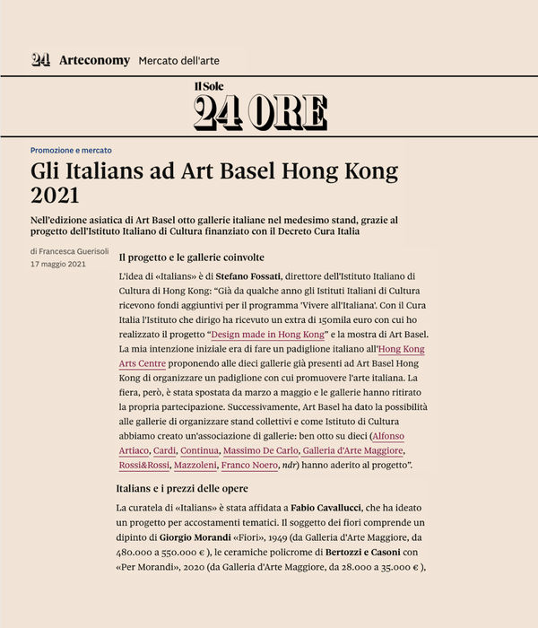 Italians at Art Basel Hong Kong 2021, In the Asian Edition of Art Basel, Eight Italian Galleries participate in the...