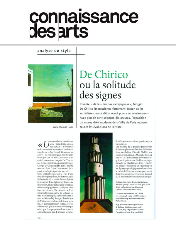 de Chirico or the solitude of the signs, Inventor of 'metaphysical painting,' Giorgio de Chirico deeply impressed Breton and the...