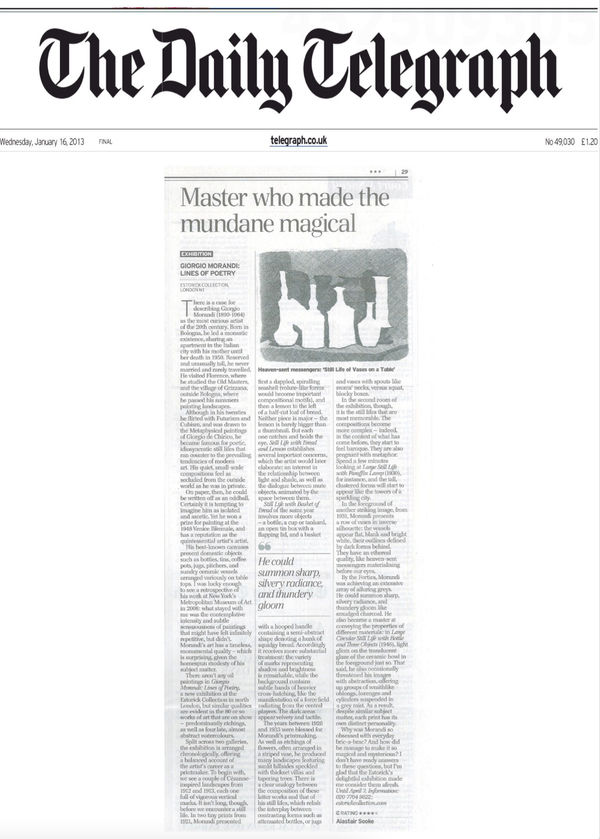Master who made the mundane magical, Giorgio Morandi: lines of poetry. Estorick Collection, London