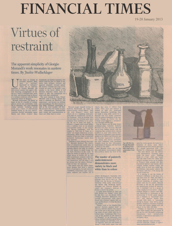 Virtues of restraint, The apparent simplicity of Giorgio Morandi's work resonates in austere times