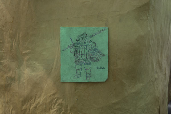 BOT Untitled, 2024 Handpoke on synthetic leather (silicone) homemade verd 17 x 15 cm 6 3/4 x 5 7/8 in
