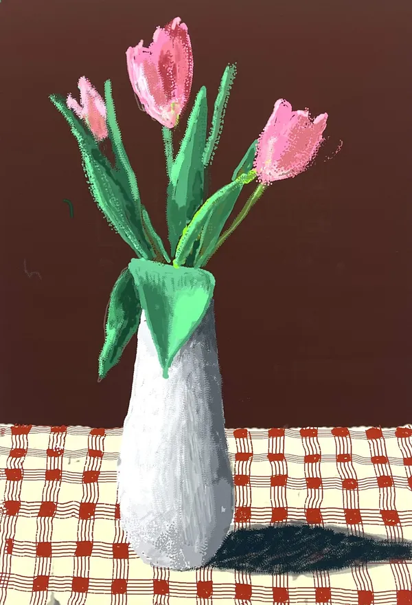 David Hockney, 2nd march 2021, A Closer Look at Some Tulips, 2021