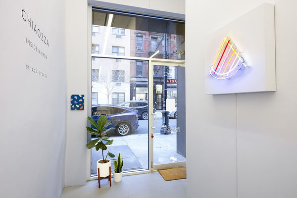 installation image of mixed media CHIAOZZA works in NYC gallery