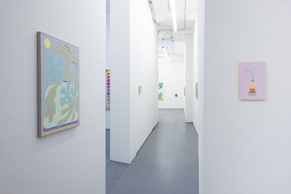 installation image of mixed media CHIAOZZA works in NYC gallery