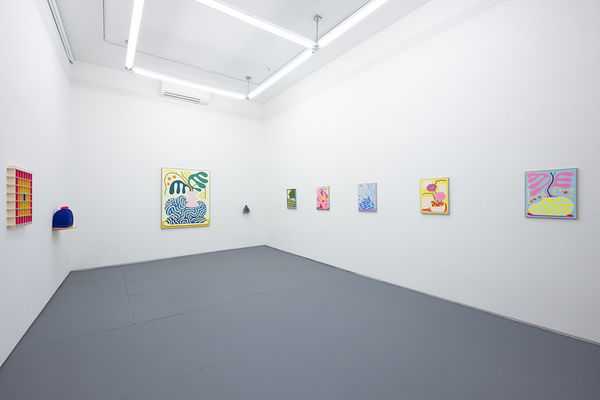 installation image of mixed media CHIAOZZA works in NYC gallery