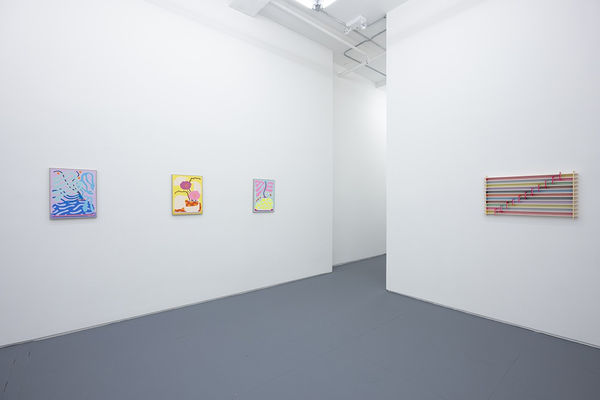 installation image of mixed media CHIAOZZA works in NYC gallery