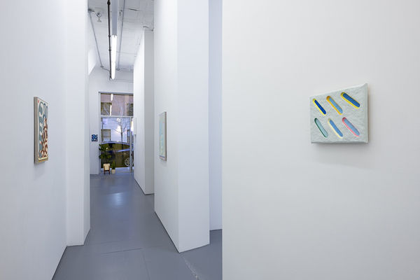 installation image of mixed media CHIAOZZA works in NYC gallery