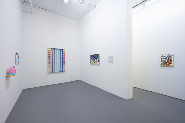 installation image of mixed media CHIAOZZA works in NYC gallery