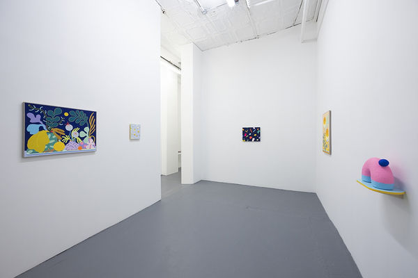 installation image of mixed media CHIAOZZA works in NYC gallery