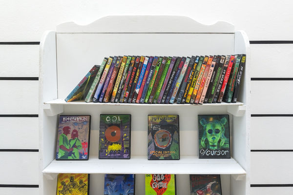 Installation image from Woodrow White's "Babel Video" at Hashimoto Contemporary SF