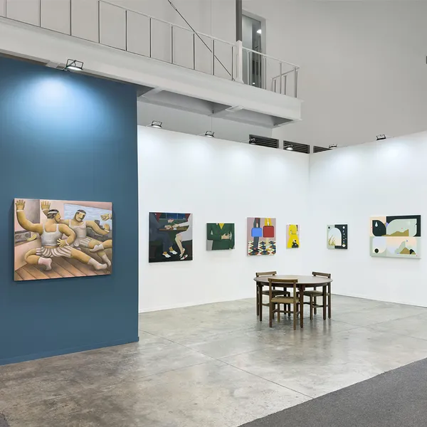 installation view of figurative and abstract works at Zona Maco