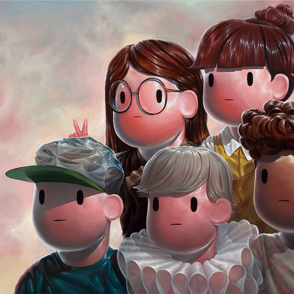 Giorgiko painting of cartoon-like kids grouped together looking off into distance