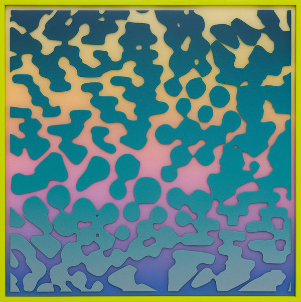 Rachel Strum abstract artwork in blue, purple and yellow