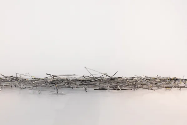 SR Lejeune, "horizon line", 2023, Manually machined mild steel, stainless steel, brass, and aluminum. One copper rivet. Dimensions Variable