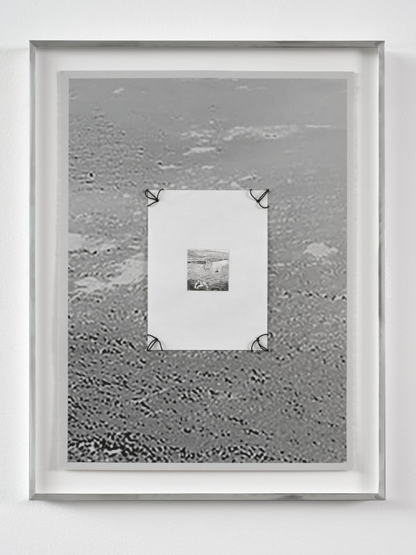 Gi (Ginny) Huo, old La’ie, 2025, graphite on paper, rubber cord, archival inkjet , on cotton paper in aluminum frames, 34 x 27 x 1 ½ inches (framed)