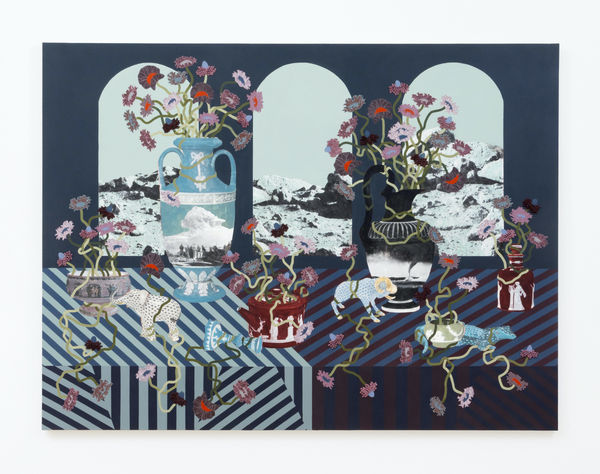 Lizzie Gill (b. 1989) Lunar Still Life (Avec le Elephant), 2025 Acrylic, image transfer and marble dust emulsion on canvas 60 x 80 inches 152 x 203 cm