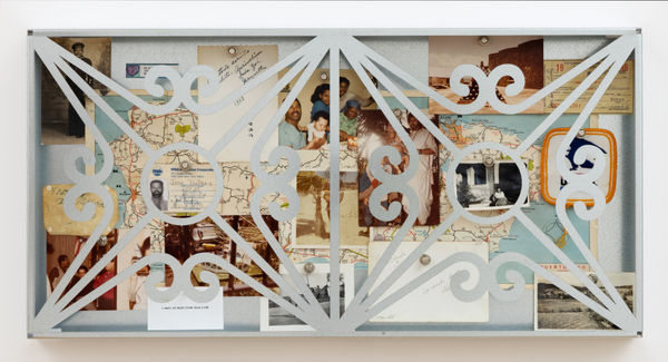 Andina Marie Osorio Untitled (una historia de amor puertorriqueña), 2025 Galvanized steel, archival photographs, magnets 13 x 25 3/4 x 2 inches 33 x 65 x 5 cm
