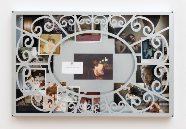 Andina Marie Osorio Untitled (i'm so glad you're here), 2025 Galvanized steel, archival photographs, magnets 15 7/8 x 24 x 2 inches 40 x 60 x 5 cm