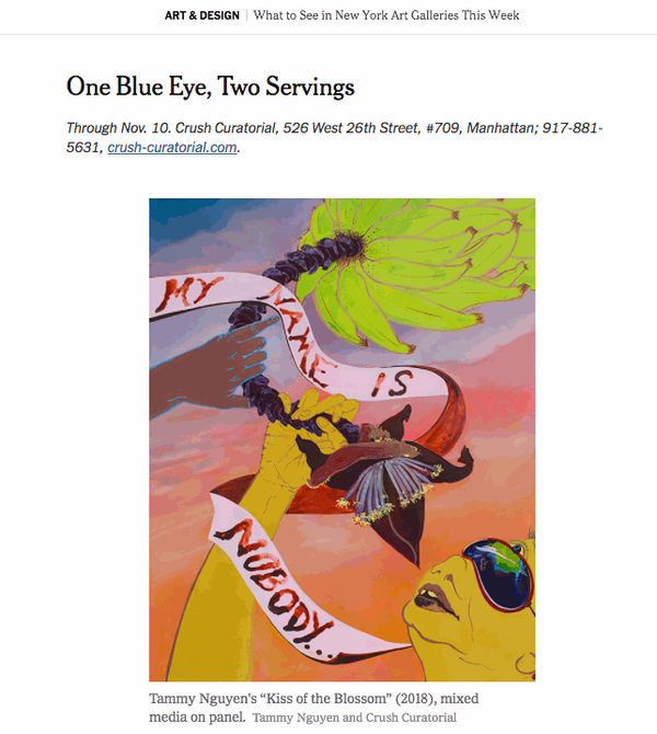 Tammy Nguyen's “Kiss of the Blossom” (2018), mixed media on panel