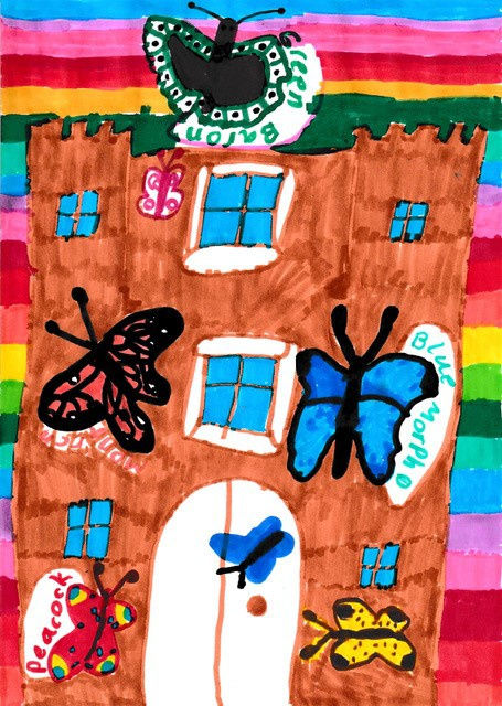 Anna S. aged 8. Inspired by Peter Blake and Bridget Riley.