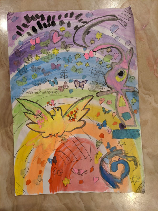 Katie Kelly, aged 8. Inspired by Peter Blake.