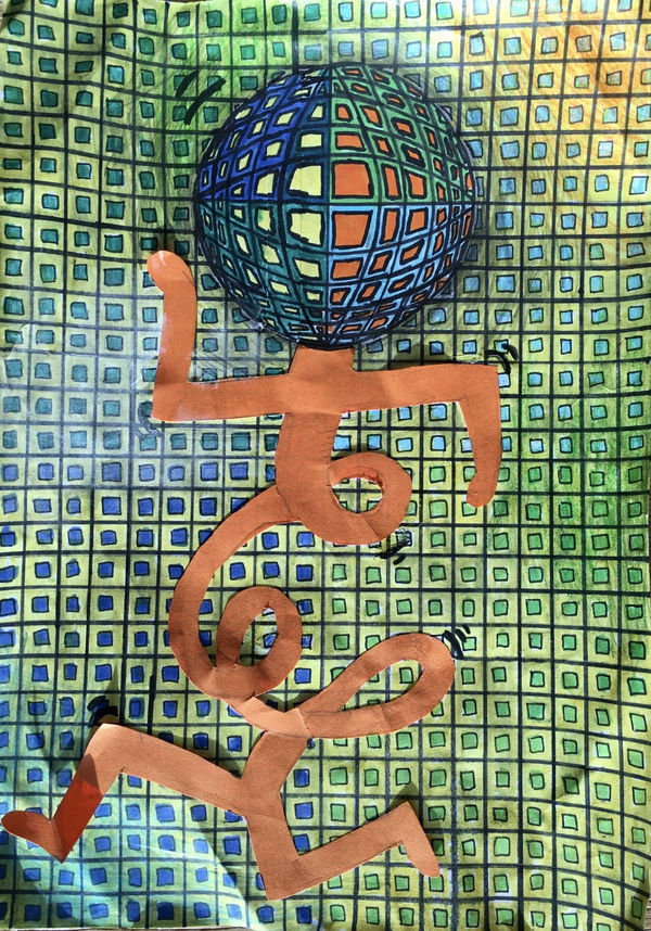 Daphne Brett, aged 10. Inspired by Victor Vasarely and Keith Haring.