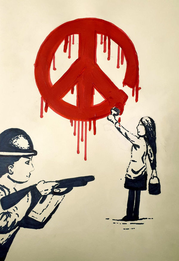 Toma Siminskiate, aged 12. Inspired by Banksy.