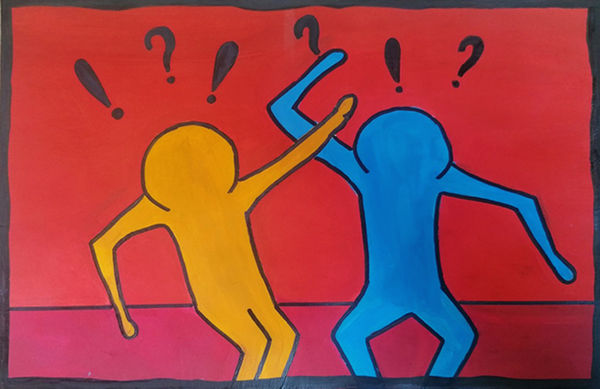 Auguste Putinaite, aged 15. Inspired by Keith Haring's 'Best buddies'.