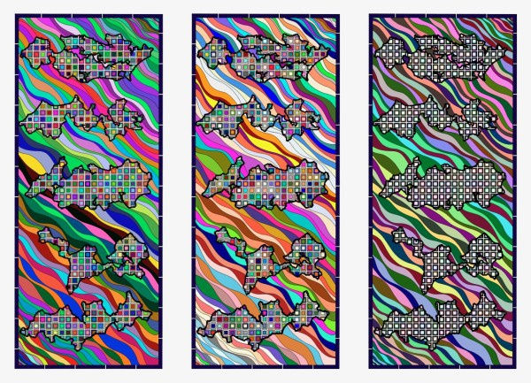 Lordy Rodriguez, "Random 1," 2020, metallic pearl archival print on aluminum triptych, overall, 26 x 36 in