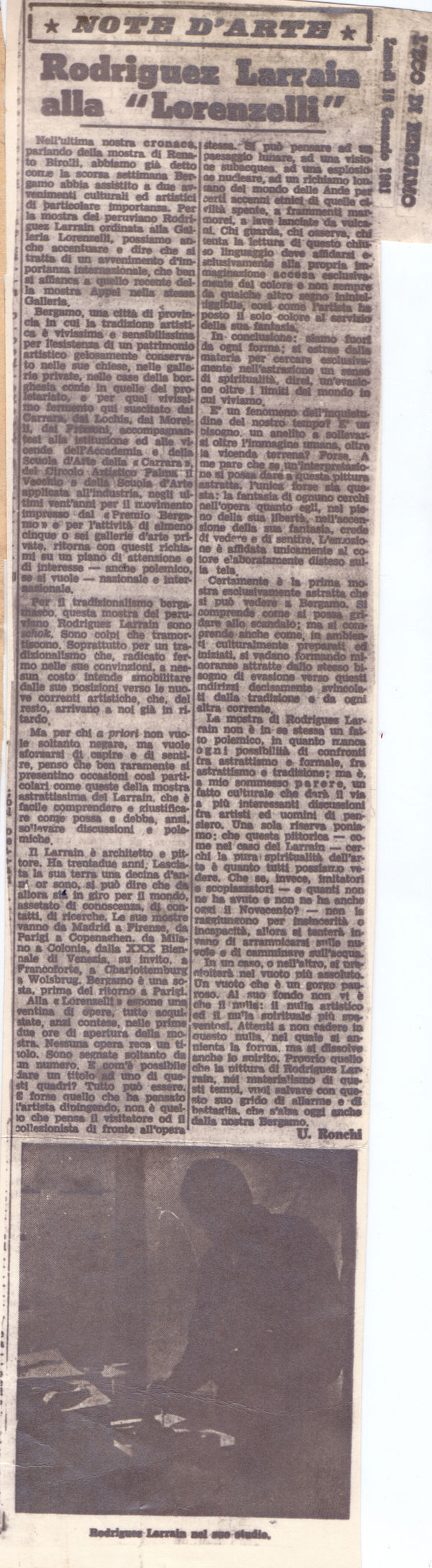 Rodriguez Larrain alla 'Lorenzelli,' L'Eco di Bergamo