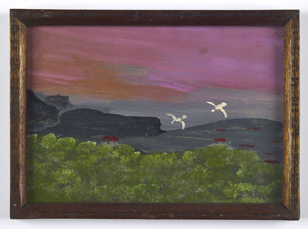 Birds in Flight 1968-76 oil on card with original frame 18.3 x 13.2 cm (page size) 19.5 x 14 cm (framed)