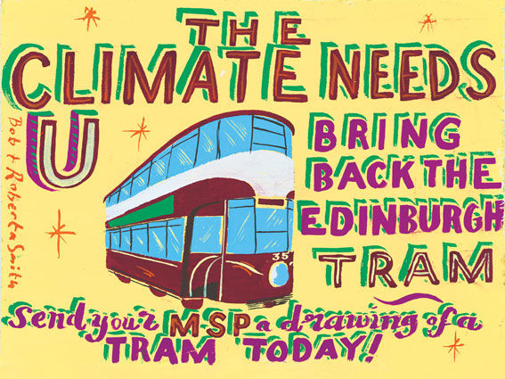 Bring Back Edinburgh's Trams 2009 six colour screenprint