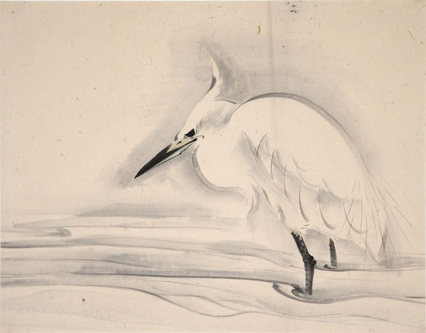 Malerei, #002591 GYOKUSEN Mochizuki (1834-1913), Reiher (sagi) im Strom, Meiji-Zeit (1868-1912)