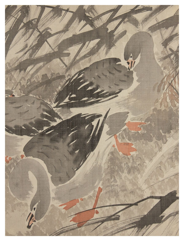 Malerei, #002774 Anonymer Künstler, Wildgänse im Schilf, 19. Jahrhundert