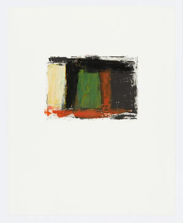 Monika Huber #023202 o.T., 1997 Lithografie übermalt mit Öl auf Büttenpapier 77 x 60,5 cm / 24 x 33,5 cm