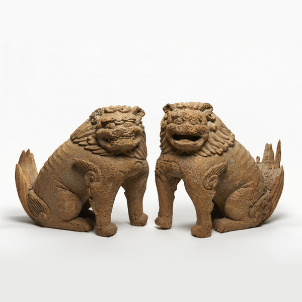 Wooden sculptures, #004904 A pair of “Lion-Dogs” (Koma-inu), Kamakura (1185-1333)