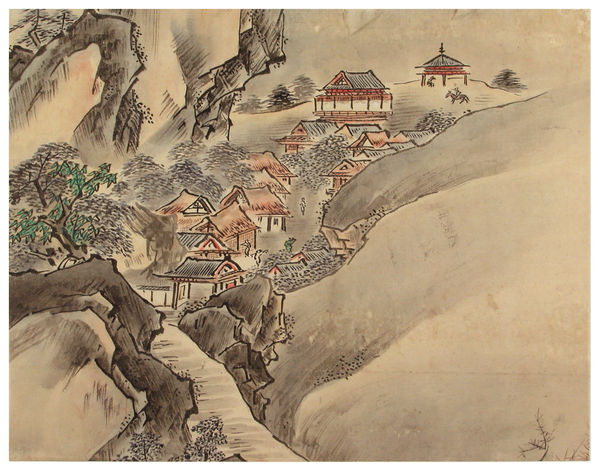 Malerei, #002713 Dorf im Gebirge, 2. Hälfte Edo-Zeit (1600-1868), 19. Jahrhundert