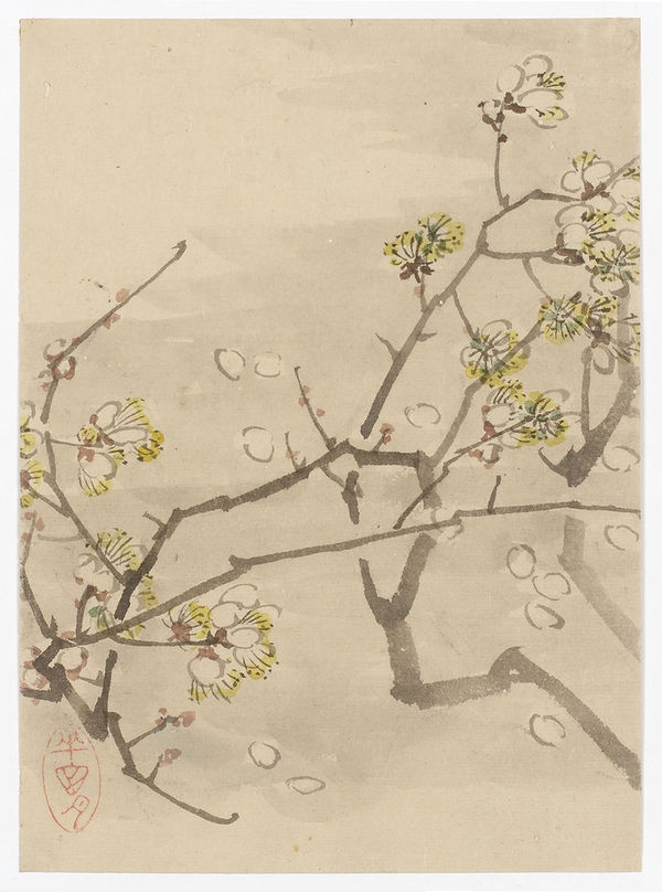 Malerei, #007474 Pflaumenblüten im Wind, Japan, 19. Jh.