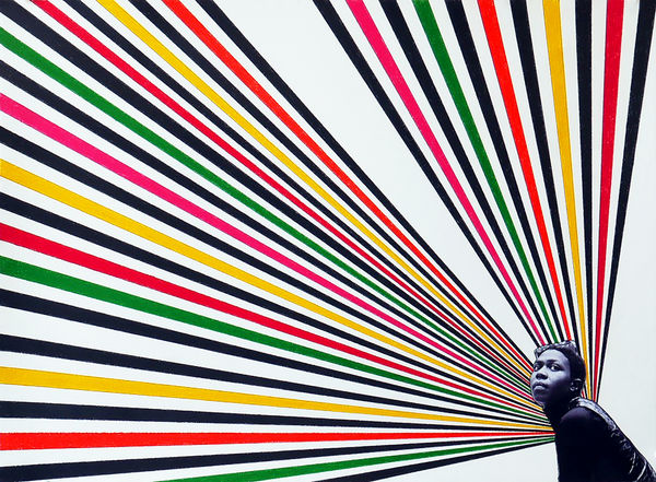 Rico Gatson Afeni, 2019 color pencil and photograph collage on paper 22 x 30 in.