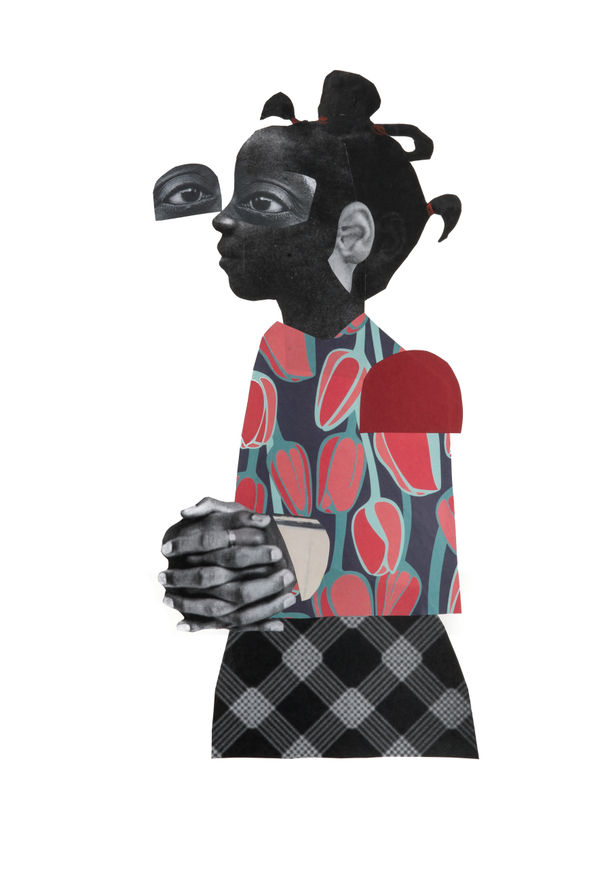 Deborah Roberts Baldwin's Promise, 2017 mixed media on paper 30 x 22 in.