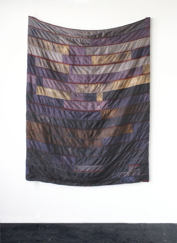 Carla Edwards They All Fall Down, 2011 American flags, nylon dye, bleach 52 x 70 inches