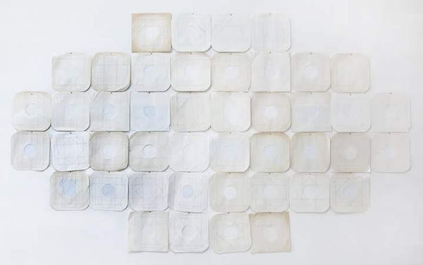 Mary Valverde Chakana, 2008 record sleeves, graph paper, ink, copper pins dimensions variable, installed size 10 ft x 6 ft