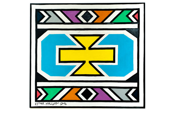 Dr. Esther Mahlangu, Ndebele Abstract, 2014 signed recto Acrylic on canvas 28 x 30 3/4 in