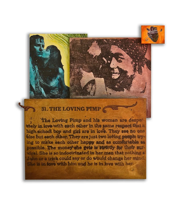 Alfred Conteh The Loving Pimp Wood, acrylic, oil, and paper 43.5 x 42.5 in.